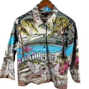 Kaktus Jacket Women's Large Hawaiian Tropical Beach Palm Coastal Art